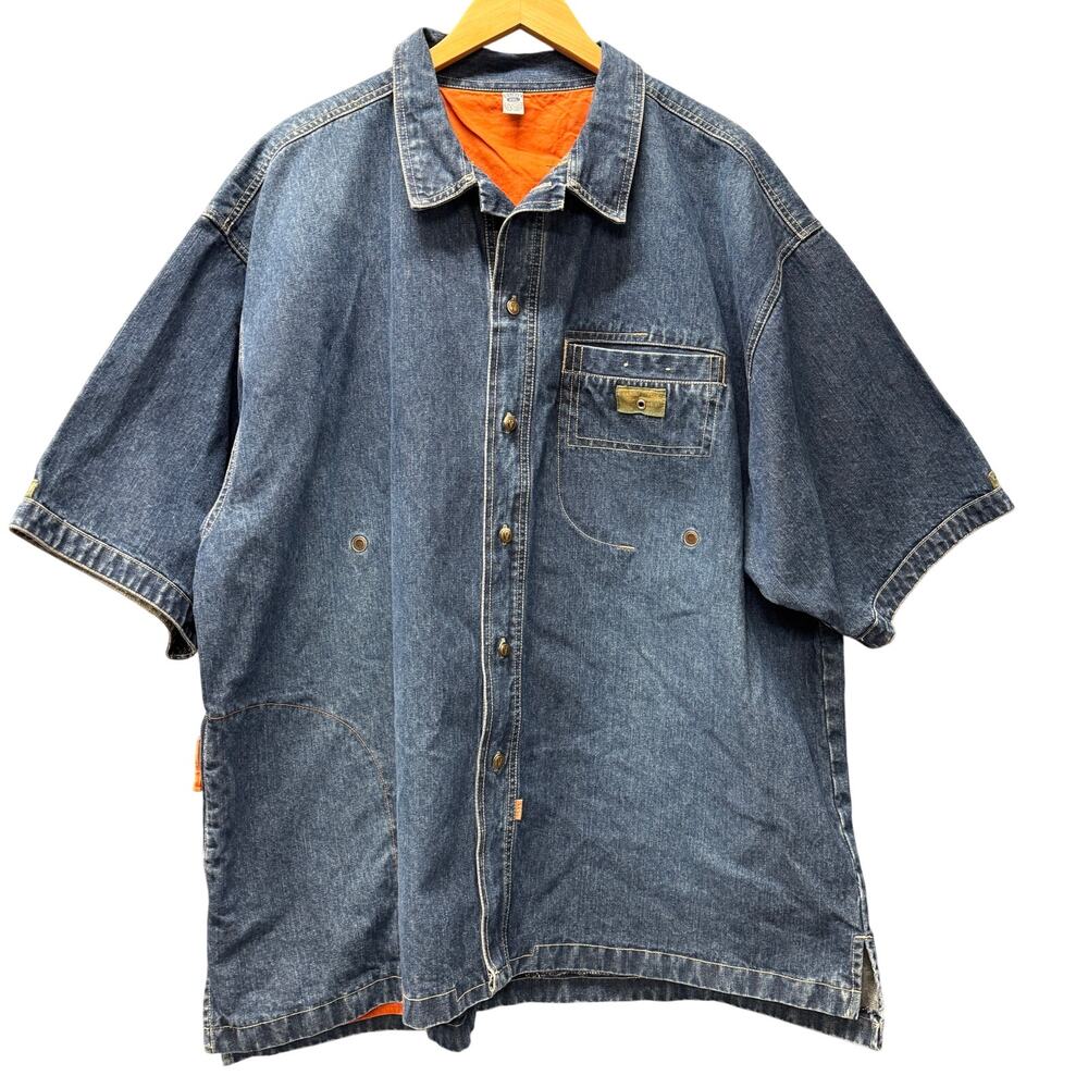 Vintage Denim Shirt Jacket Mens 2XL Blue Button Up Baggy Fit Y2K Varcity Brand